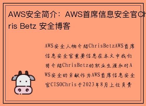 AWS安全简介：AWS首席信息安全官Chris Betz 安全博客