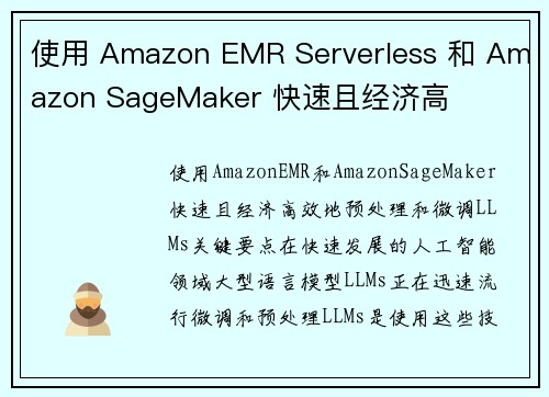 使用 Amazon EMR Serverless 和 Amazon SageMaker 快速且经济高